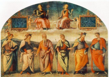  Justicia Pintura Art%C3%ADstica - Prudencia y justicia con seis sabios antiguos 1497 Renacimiento Pietro Perugino